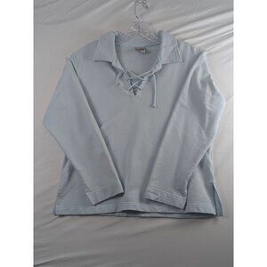 Columbia Womens Large Lace-Up Pullover Shirt Light Blue Long Sleeve Top Polo